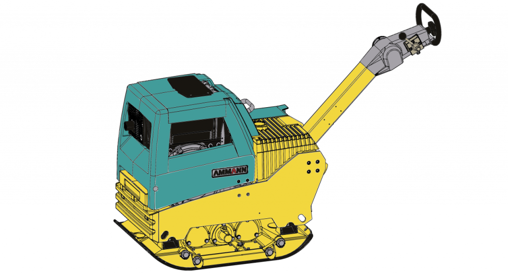 Gelb / Türkise Rüttelplatte Ammann AVH6020 als Zeichnung